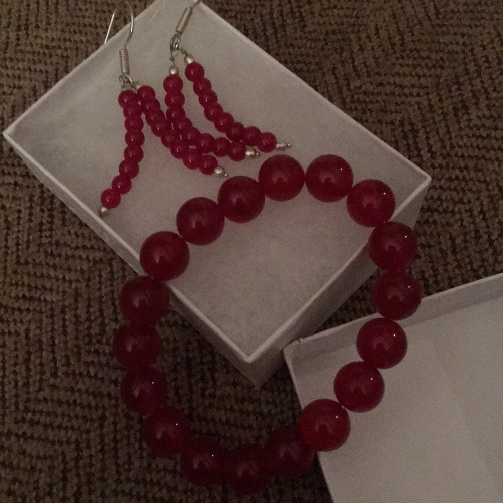 Red Coral Earrings Ted jade bracelet!